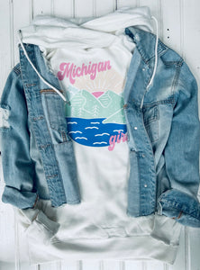 'Michigan Girl' Sky meets Water Art Funnel Neck Sweatshirt