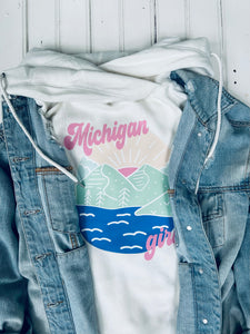 'Michigan Girl' Sky meets Water Art Funnel Neck Sweatshirt
