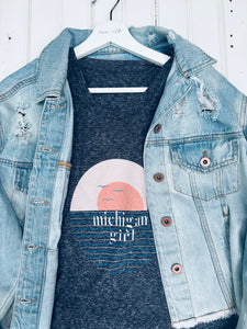 'Michigan Girl' Sunset Black Heather Crewneck Tee