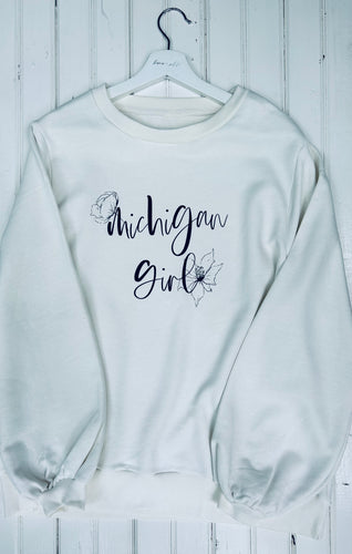 'Michigan Girl' Floral Art Crewneck Sweatshirt