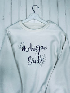 'Michigan Girl' Floral Art Crewneck Sweatshirt