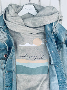 'Michigan Girl' Seagull Sunset Art Funnelneck Sweatshirt